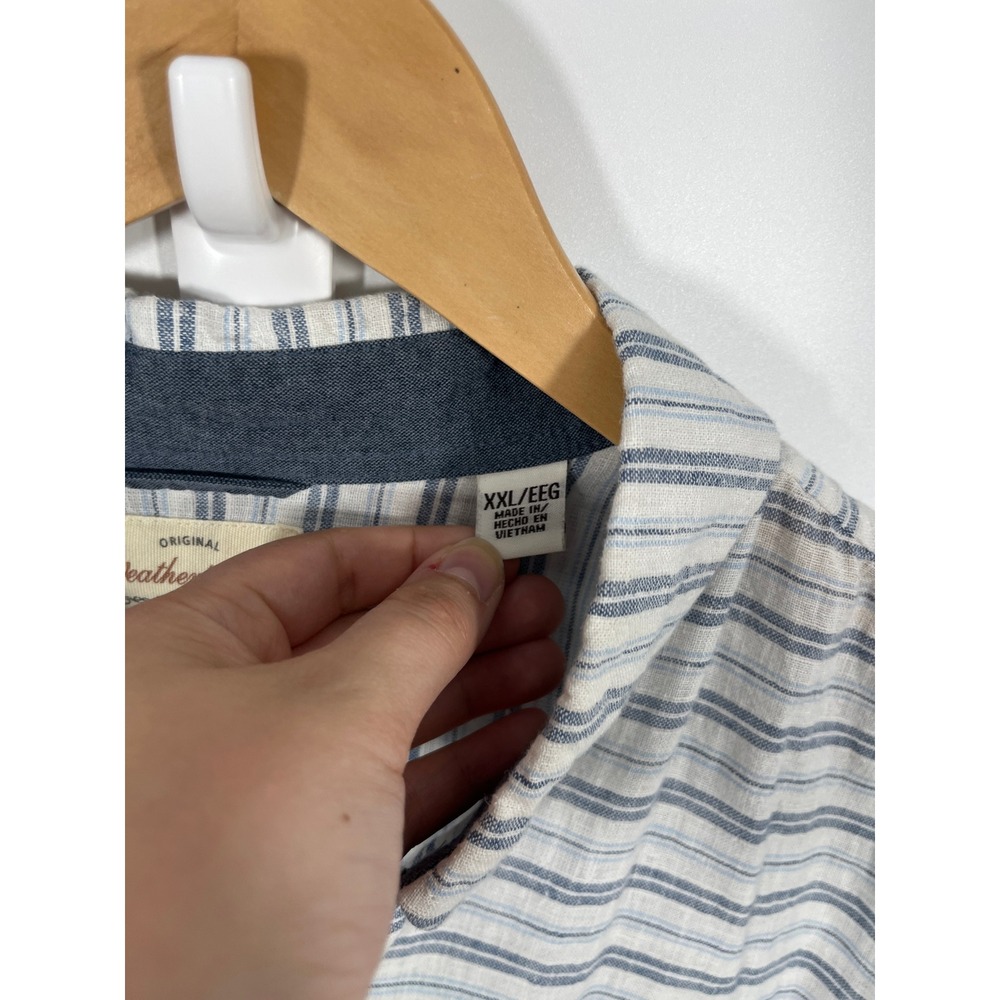 Weatherproof Mens Linen Blend Button Down Shirt White Stripe Lightweight - Picture 3 of 10